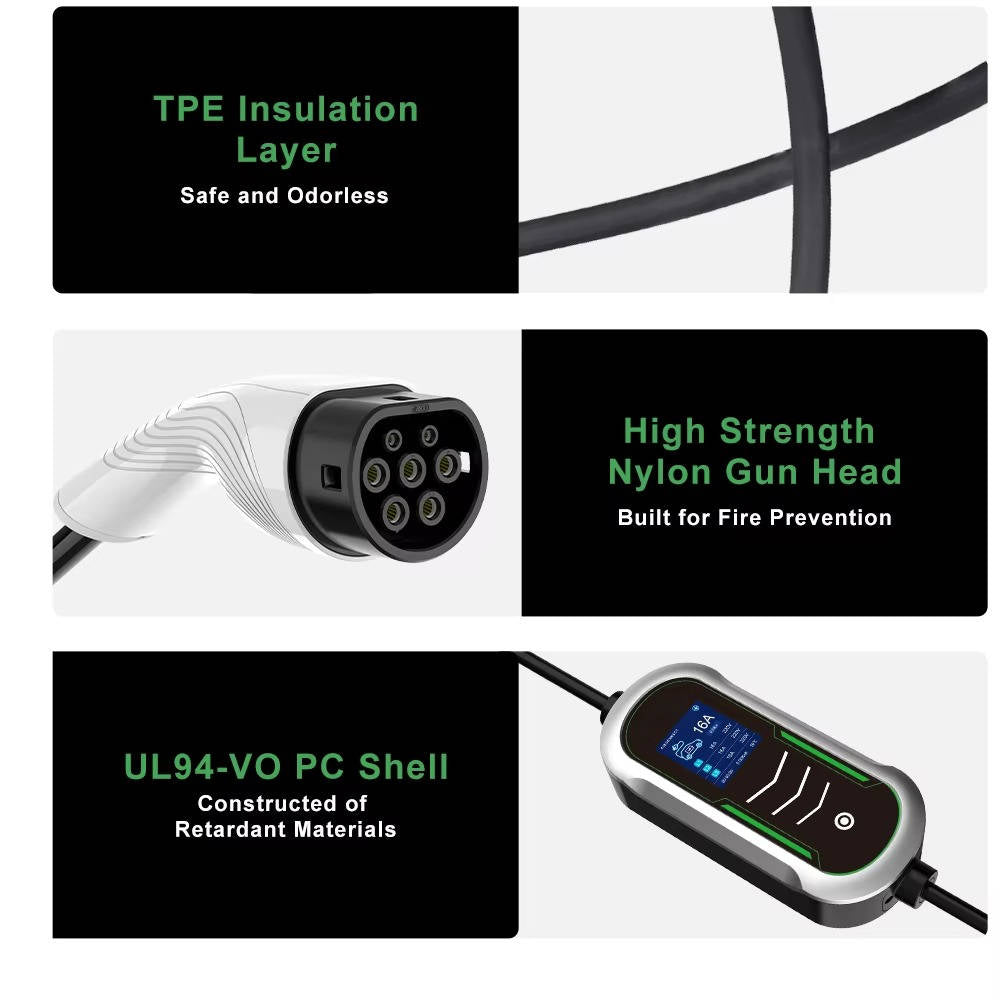 Portable Electric Vehicle Charger 7kW 32A Fast Charging Cable