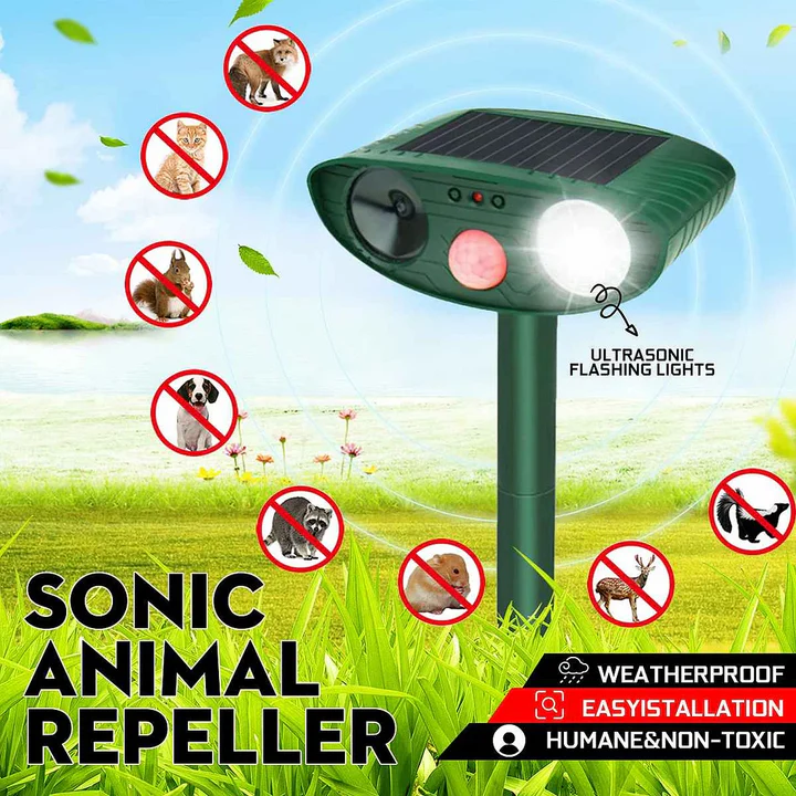 Solar Powered Ultrasonic Deer Repeller Outdoor Weatherproof