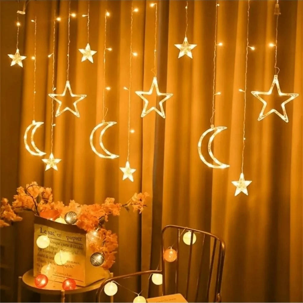 LED Curtain String Lights Star and Moon Design Decorative