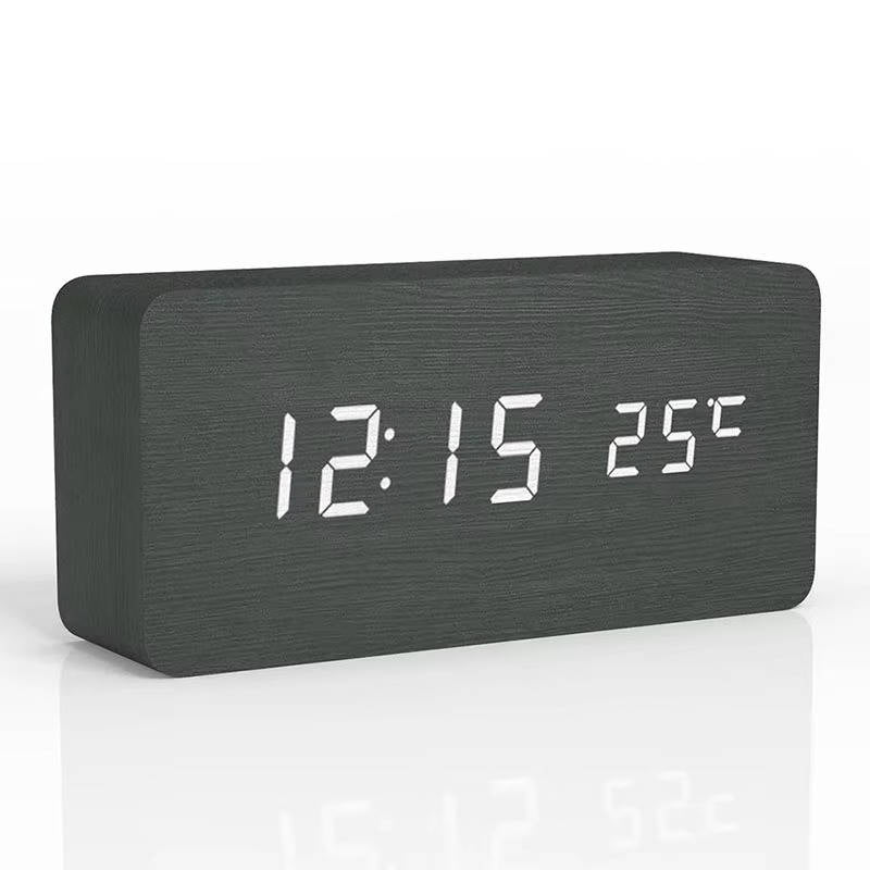 Digital Wooden Alarm Clock with Sound Control and LED Display