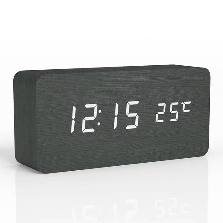 Digital Wooden Alarm Clock with Sound Control and LED Display