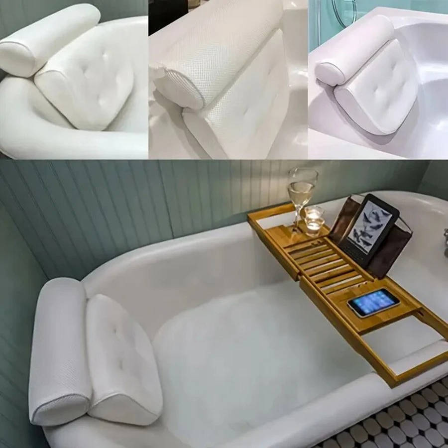 Bath Pillow with Suction Cups Neck and Back Support