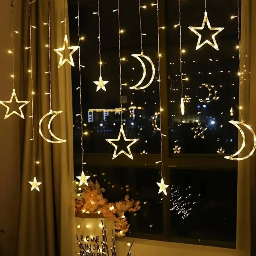 LED Curtain String Lights Star and Moon Design Decorative