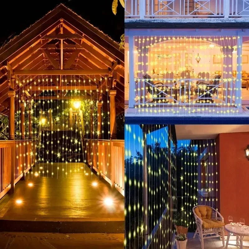 Outdoor Solar LED Curtain Lights Waterproof Fairy String