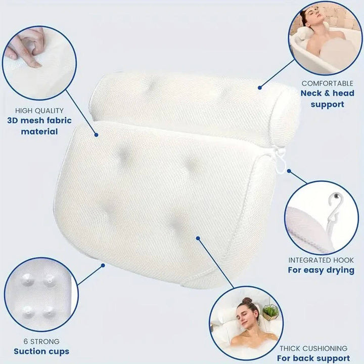 Bath Pillow with Suction Cups Neck and Back Support