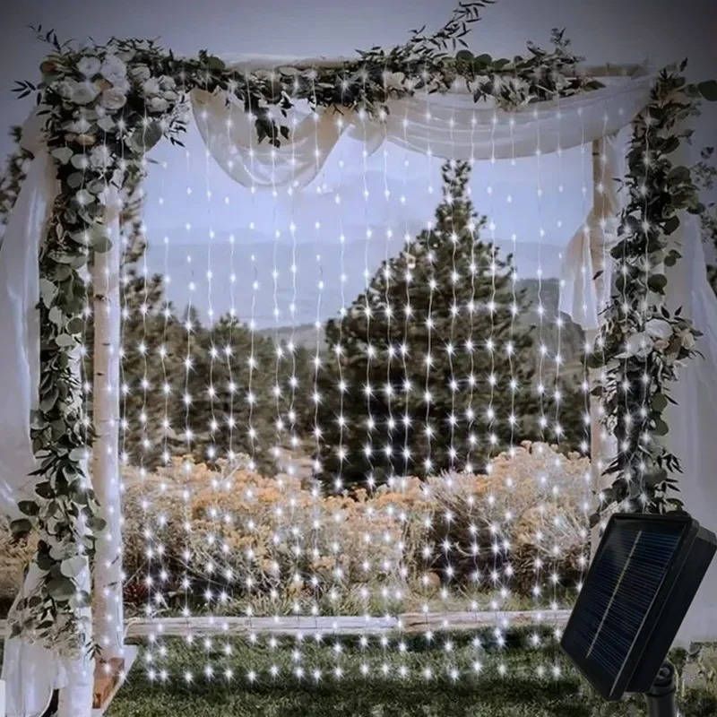Outdoor Solar LED Curtain Lights Waterproof Fairy String