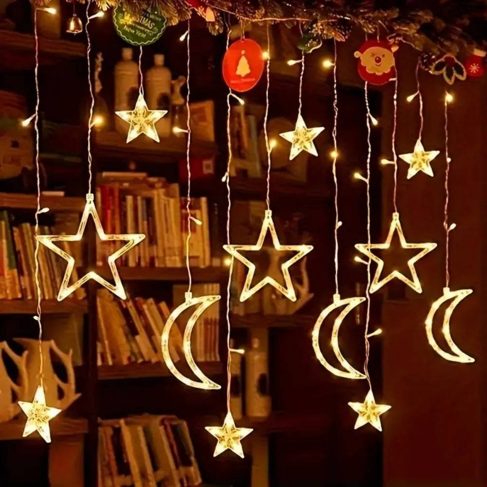 LED Curtain String Lights Star and Moon Design Decorative