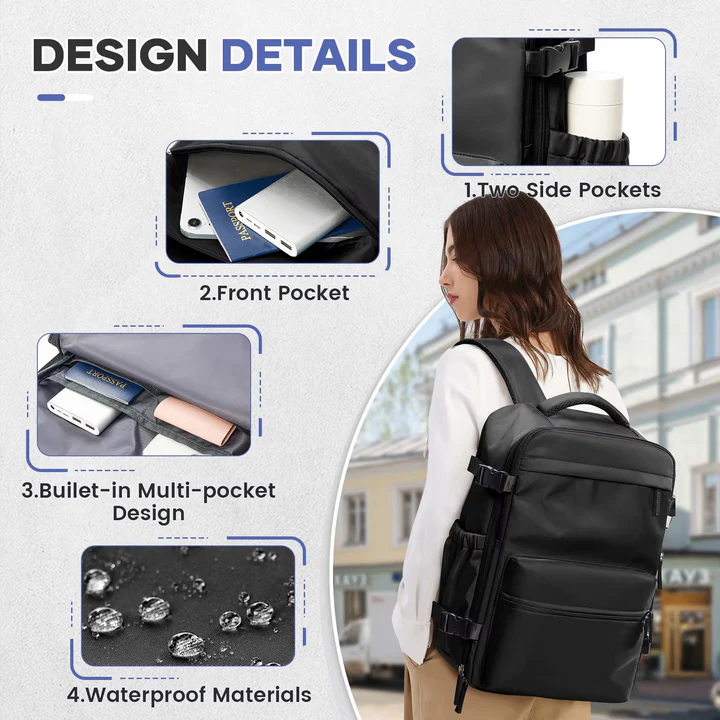 Travel Backpack Water-Resistant Fits 15.6in Devices