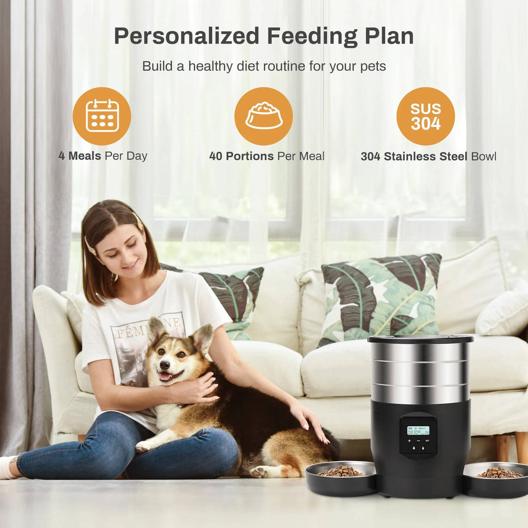 Automatic Cat Feeder with WiFi and Stainless Steel Bowls