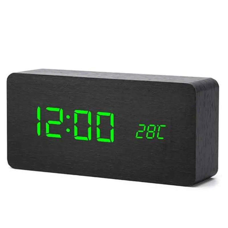 Digital Wooden Alarm Clock with Sound Control and LED Display