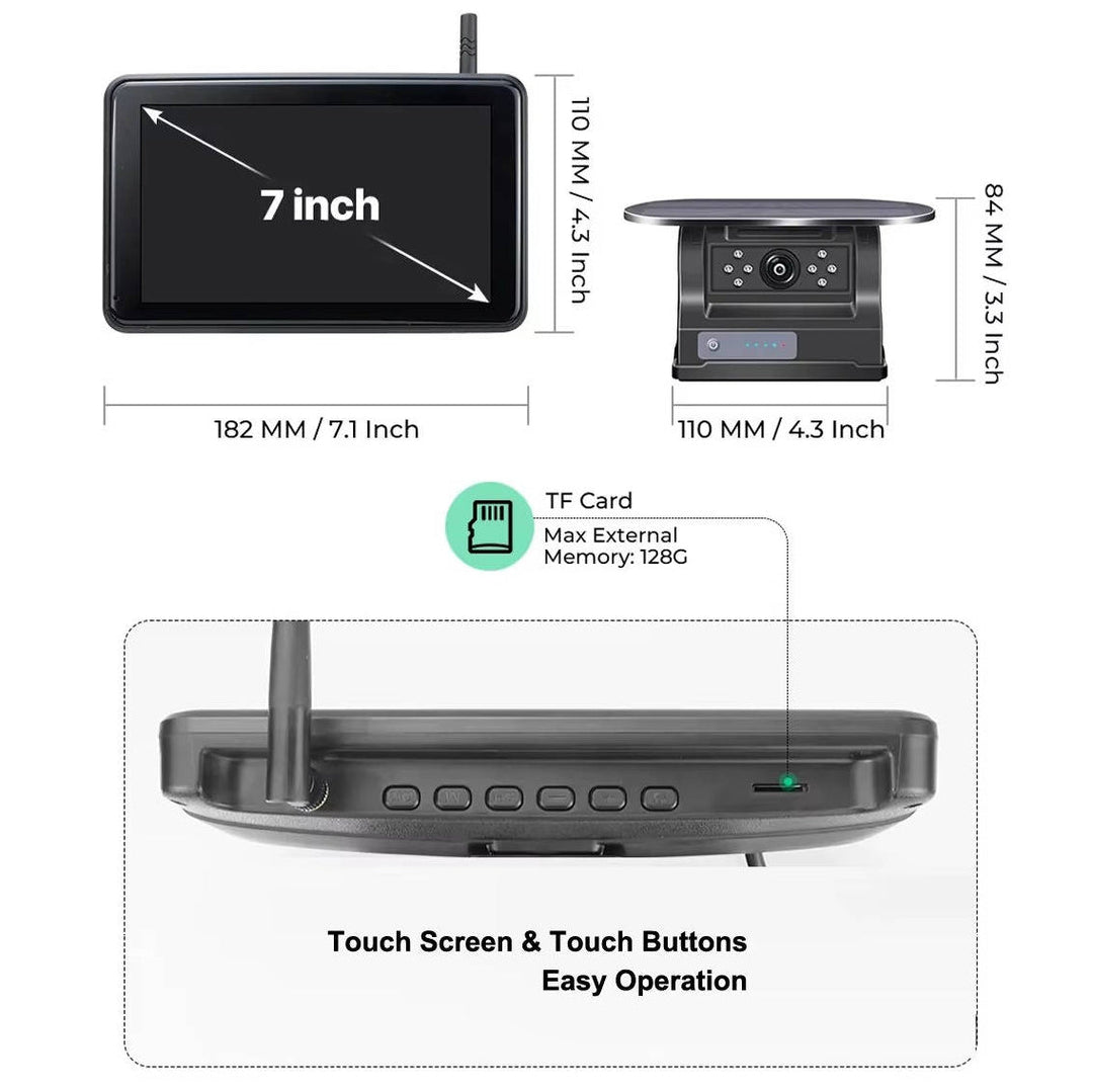 Wireless Backup Camera Kit with Solar Panel HD 1080P Monitor