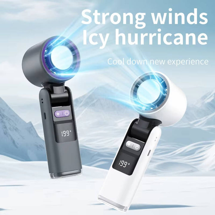 Portable Handheld Fan Rechargeable LED Battery Display Mini Turbo