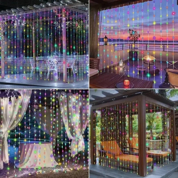 Outdoor Solar LED Curtain Lights Waterproof Fairy String