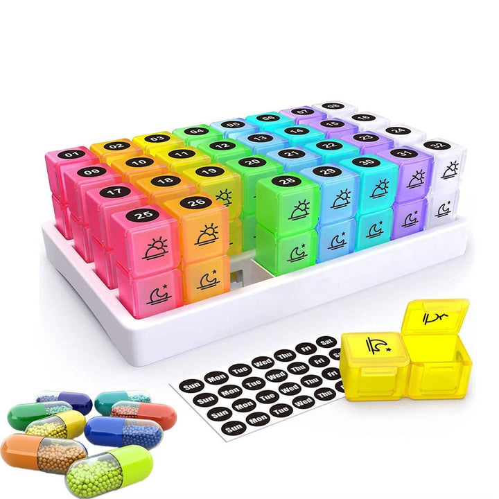 Unisex Monthly Pill Organizer with Am/Pm Compartments and Stickers - Lenila