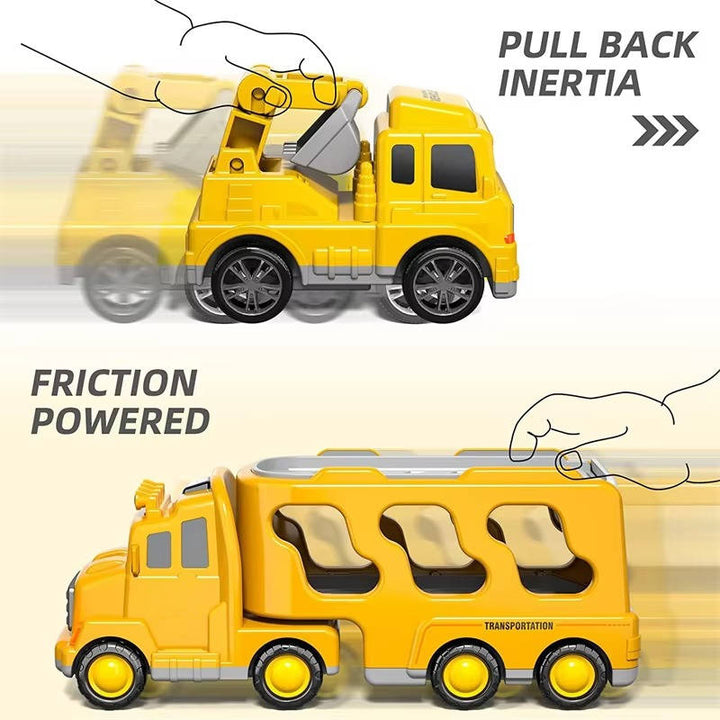 Toddler Construction Carrier Truck Toy Set Friction Powered Vehicles