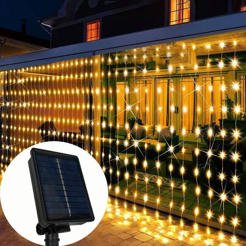 Outdoor Solar LED Curtain Lights Waterproof Fairy String - Lenila