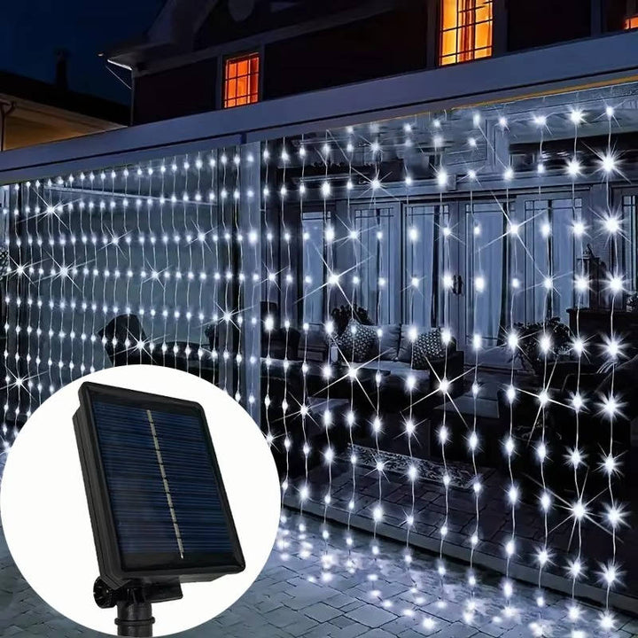 Outdoor Solar LED Curtain Lights Waterproof Fairy String