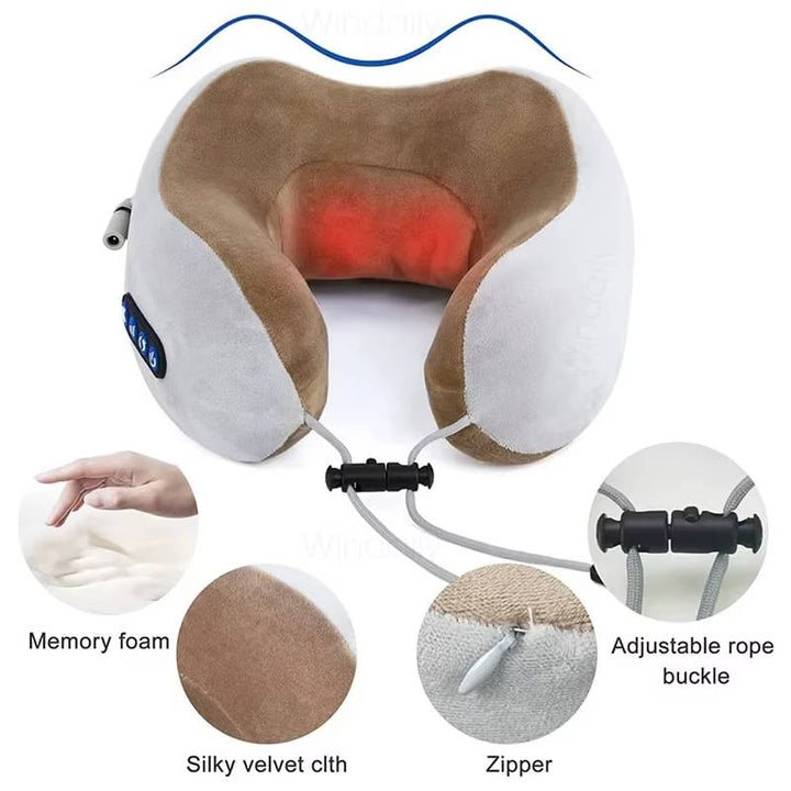 Ergonomic Travel Neck Pillow with Massager for Comfort and Relaxation