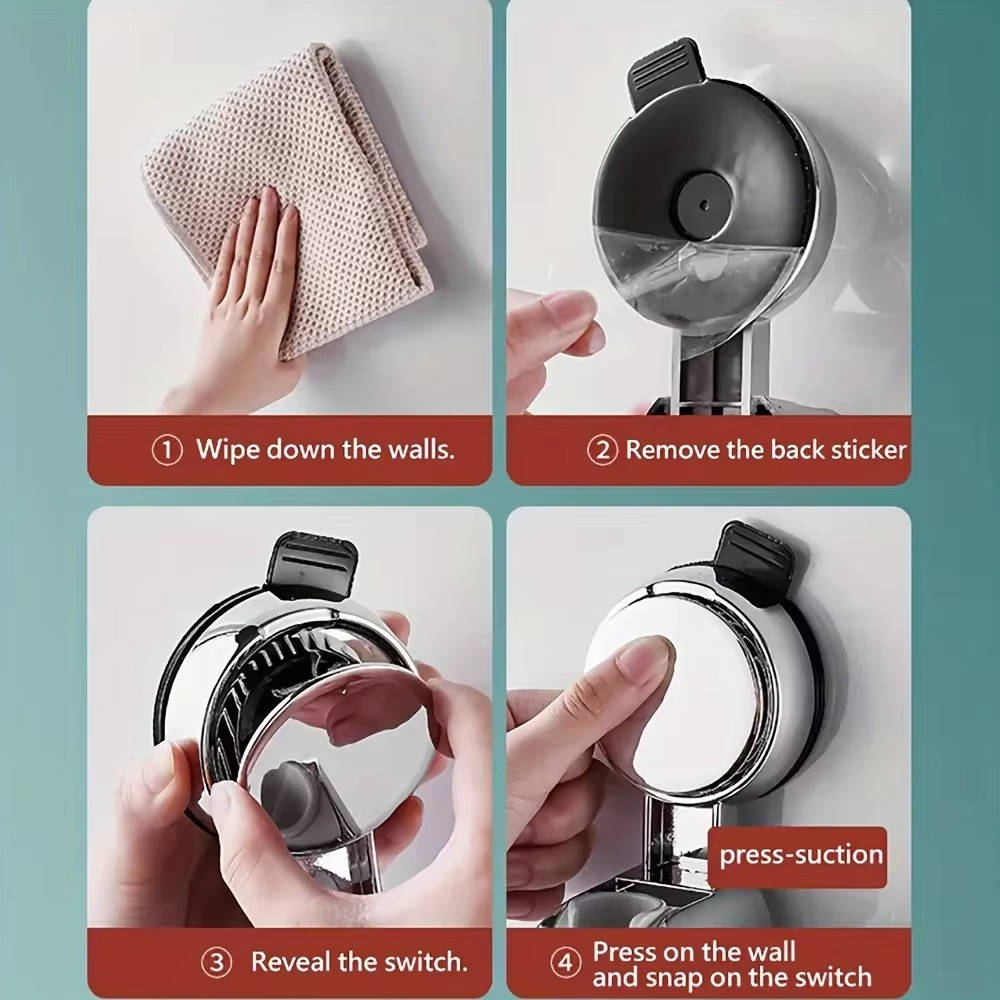 Universal Shower Head Holder Adhesive Mount No-Drill Installation