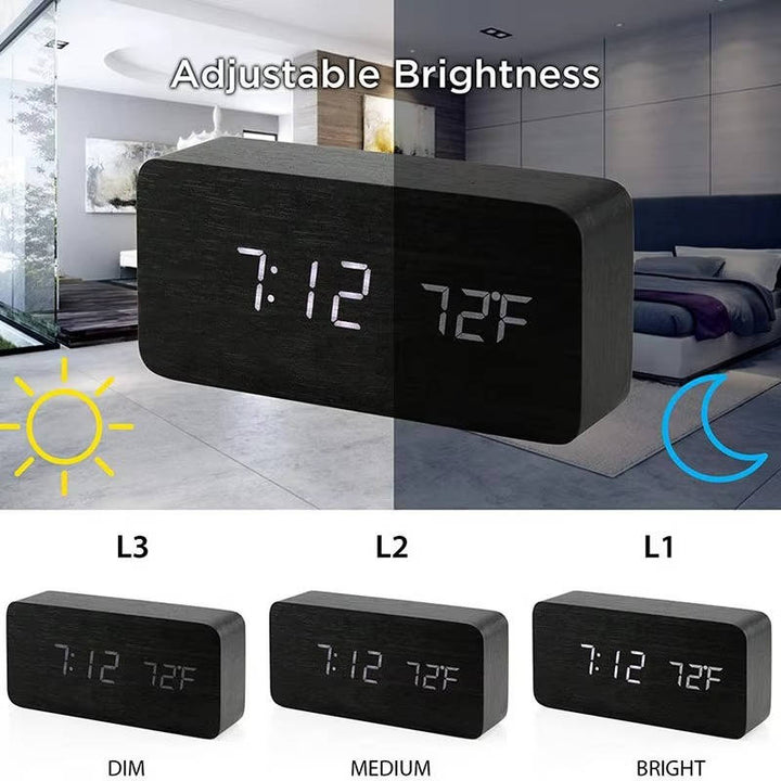 Digital Wooden Alarm Clock with Sound Control and LED Display