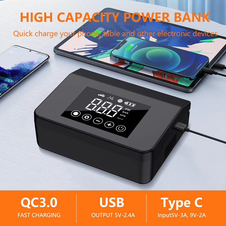 Portable Car Jump Starter with Tire Air Compressor Digital Display