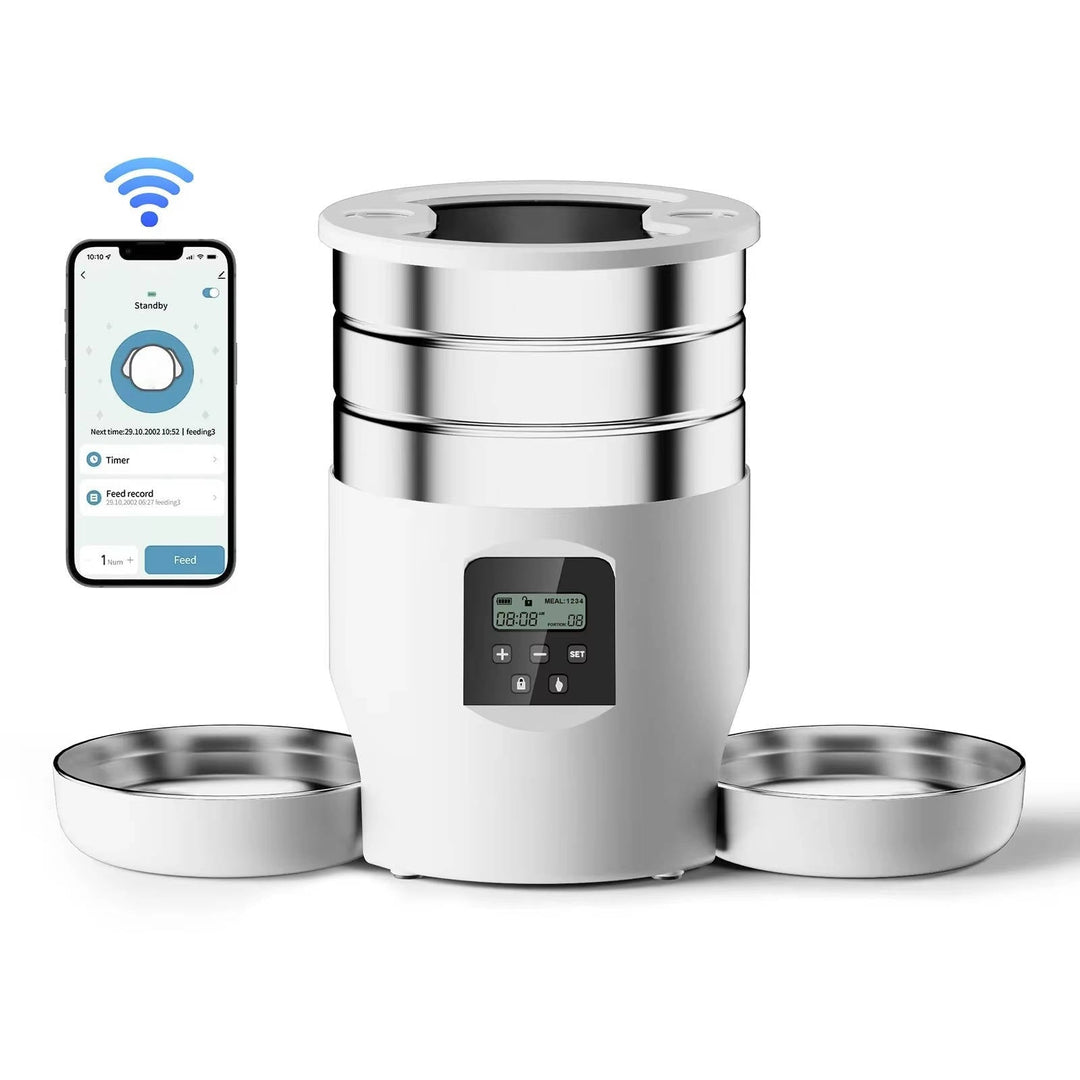 Automatic Cat Feeder with WiFi and Stainless Steel Bowls