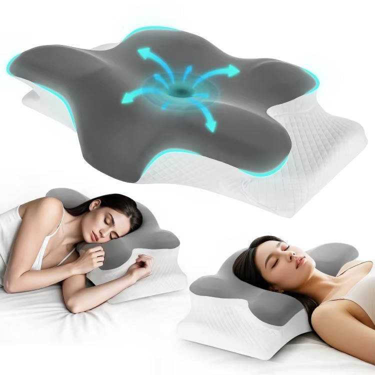 Ergonomic Memory Foam Neck Pillow with Cooling Ice Silk Case - Lenila
