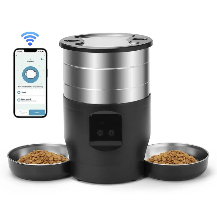 Automatic Cat Feeder with WiFi and Stainless Steel Bowls
