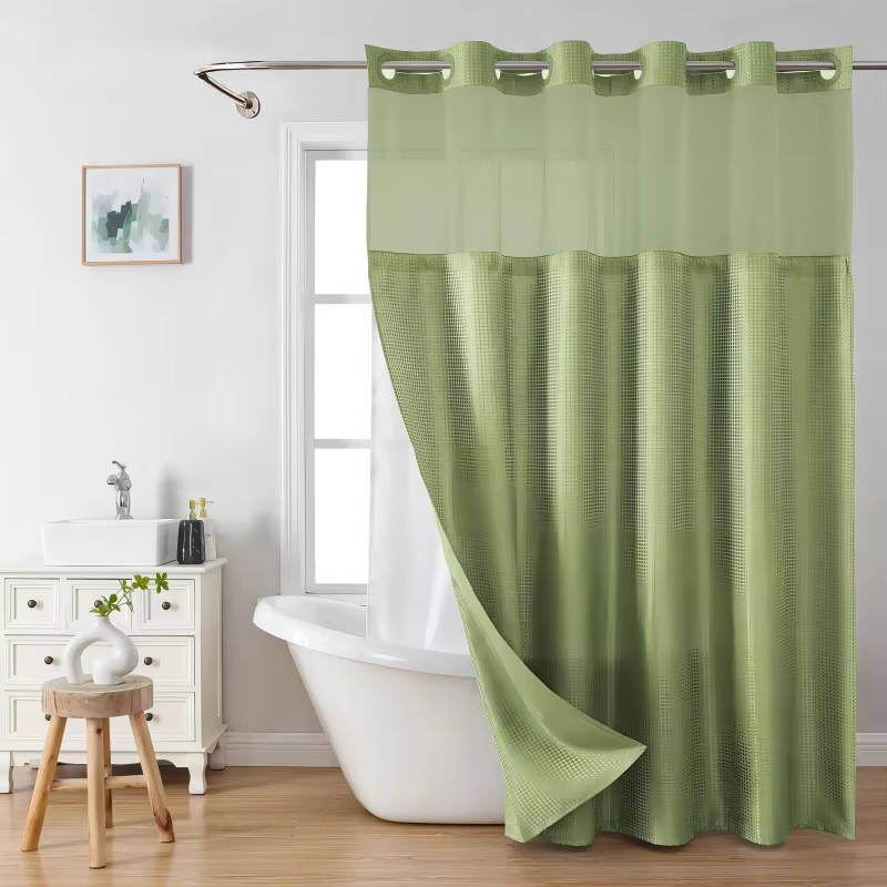 Waterproof Waffle Pattern Shower Curtain with Mesh Window Modern Style - Lenila