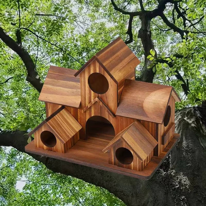 Outdoor Wooden Birdhouse Hanging Feeder Natural Material Decorative