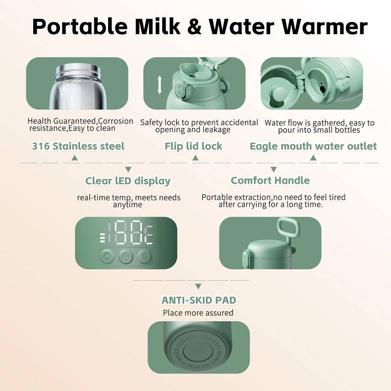 Portable Baby Bottle Warmer Stainless Steel Rechargeable Fast Heating