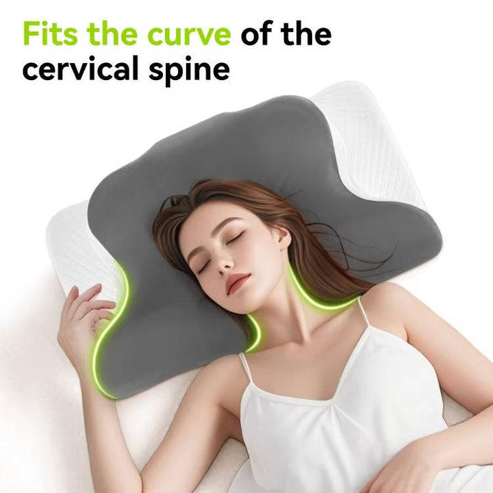 Ergonomic Memory Foam Neck Pillow with Cooling Ice Silk Case