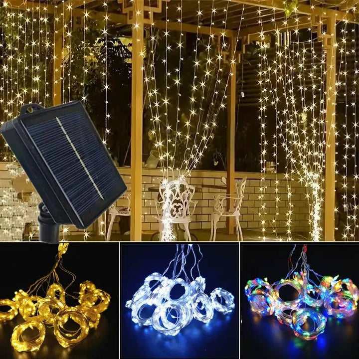Outdoor Solar LED Curtain Lights Waterproof Fairy String