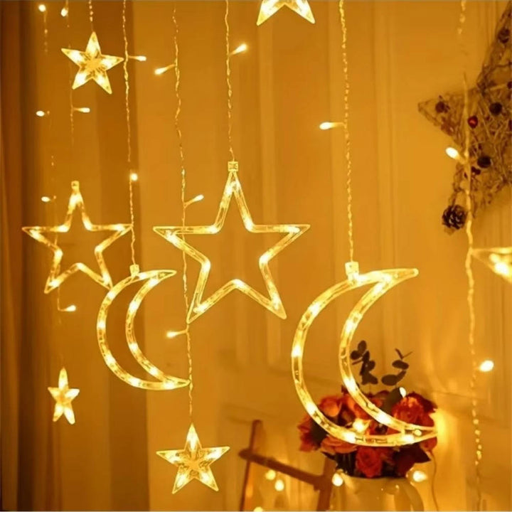 LED Curtain String Lights Star and Moon Design Decorative