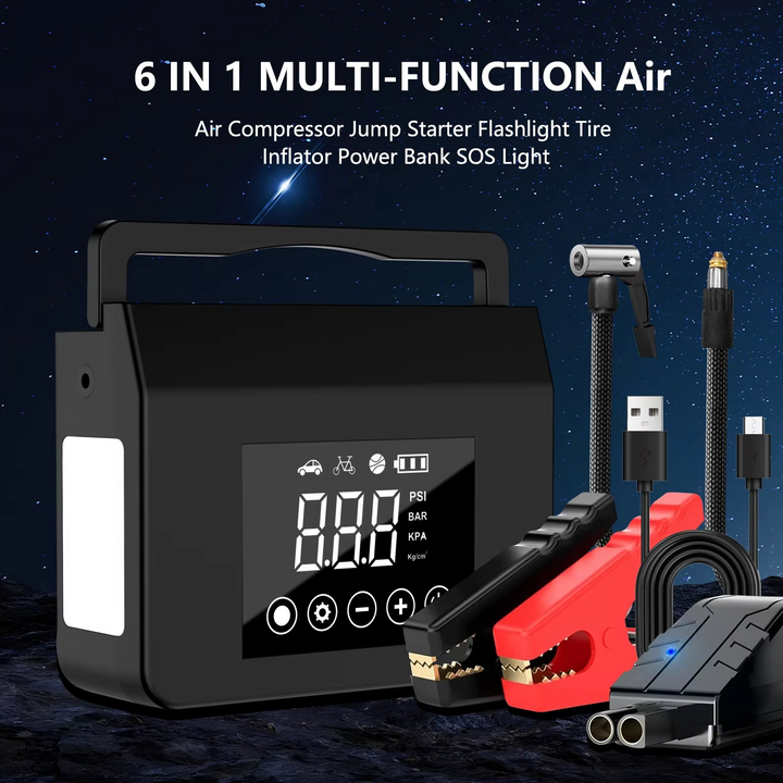 Portable Car Jump Starter with Tire Air Compressor Digital Display