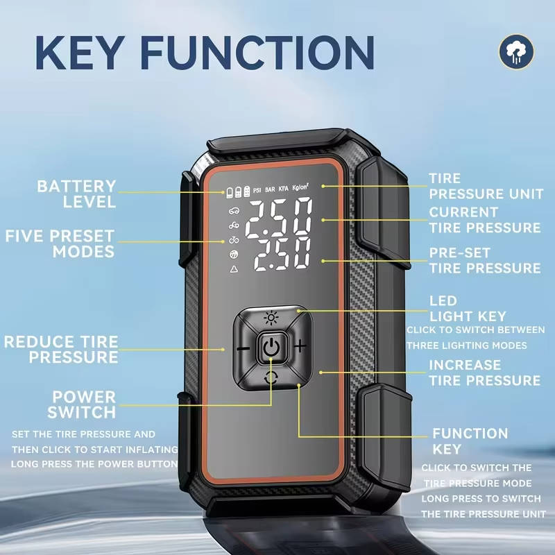 Portable Car Jump Starter with Air Compressor and LED 16800mAh