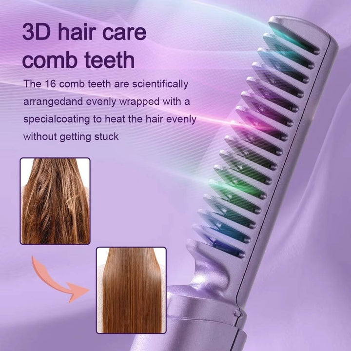 Portable Ceramic Hair Comb Cordless Straightening Brush Frizz Control