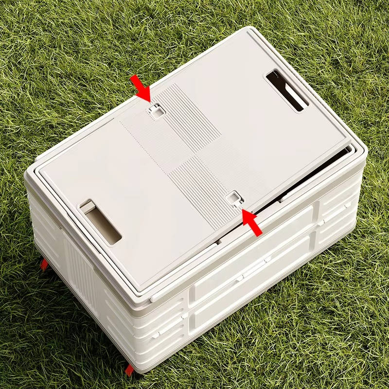 Portable Outdoor Storage Box with Wood Lid Foldable Rolling Cart