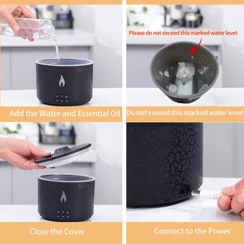 Portable Aromatherapy Oil Diffuser with Night Simulated Volcano Design