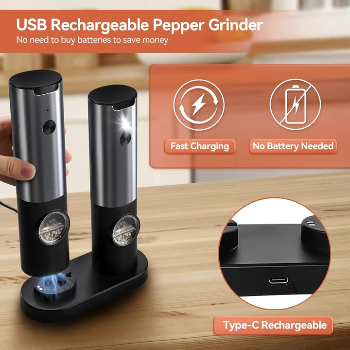 Electric Salt and Pepper Mill Rechargeable Battery Elegant Design