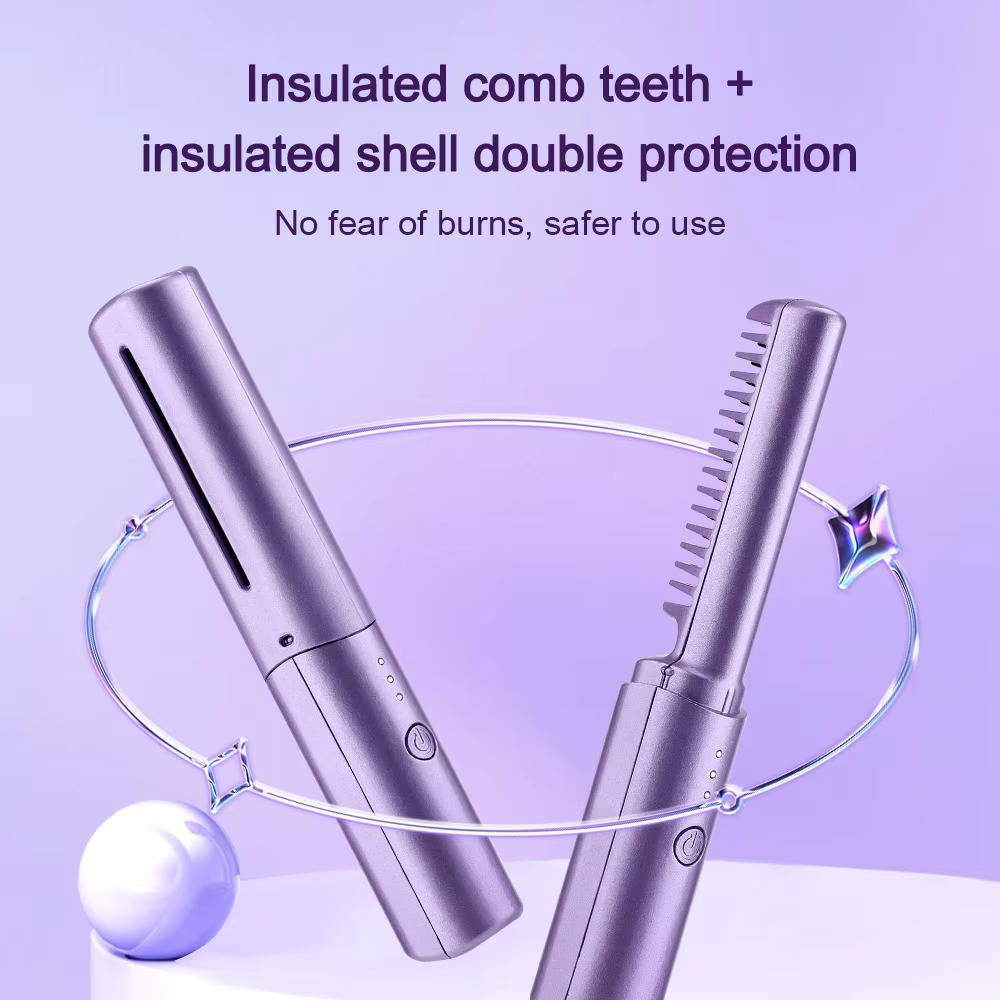 Portable Ceramic Hair Comb Cordless Straightening Brush Frizz Control