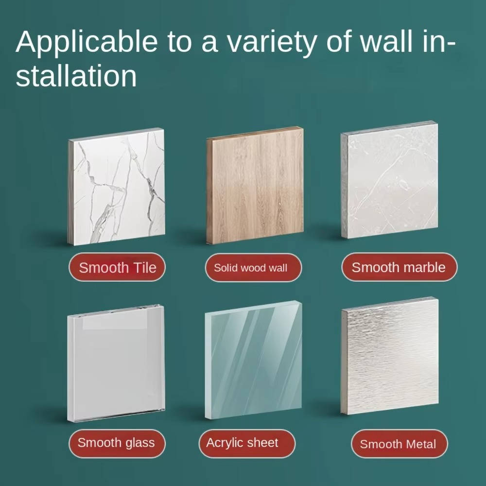Universal Shower Head Holder Adhesive Mount No-Drill Installation