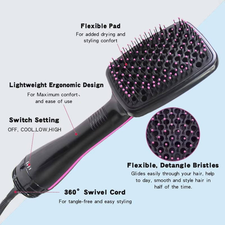 Hair Dryer Brush with Temperature Control and Ionic Technology