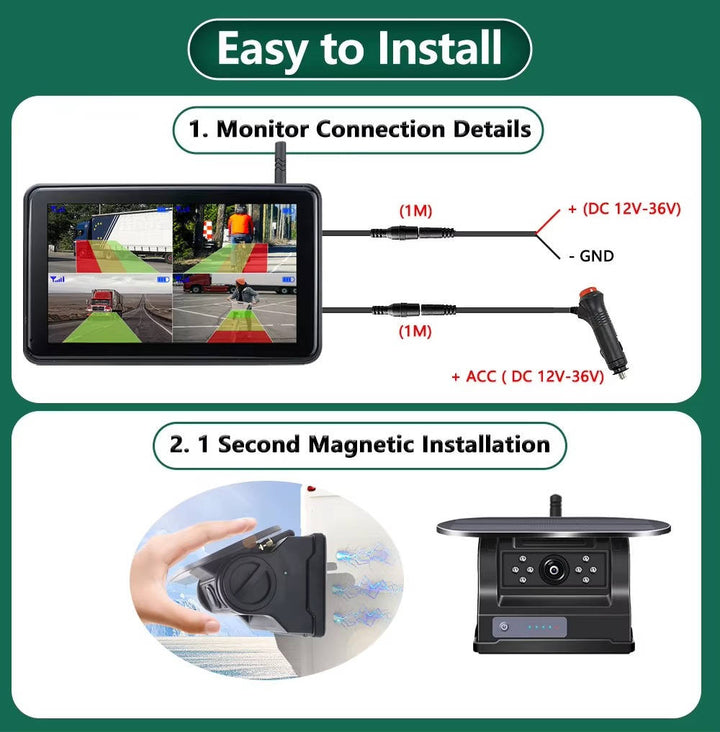 Wireless Backup Camera Kit with Solar Panel HD 1080P Monitor