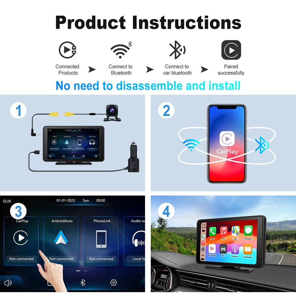 Portable Wireless CarPlay Touchscreen Compatible with iPhone and