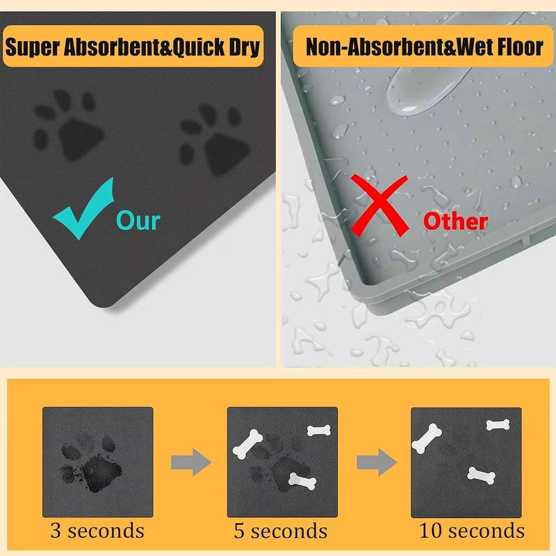 Absorbent Pet Food Mat Quick-Dry Non-Stain Footprint Design