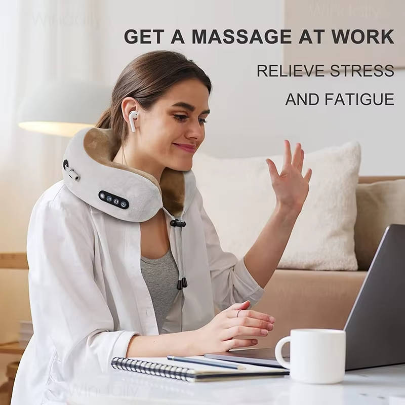 Ergonomic Travel Neck Pillow with Massager for Comfort and Relaxation