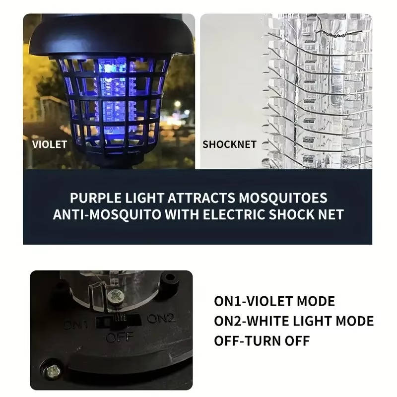 Outdoor Solar Bug Zapper Mosquito Trap Lamp for Patio and Backyard