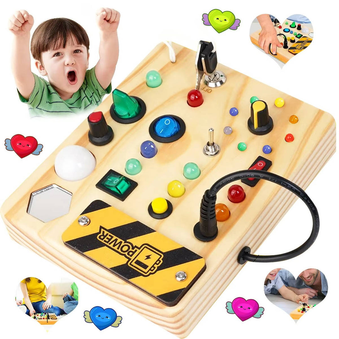 Toddler Montessori Busy Board Wooden Sensory Activity with LED Lights - Lenila