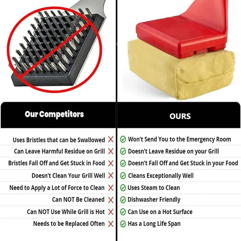 BBQ Grill Cleaning Brush with Steam Scrub Pad Long Handle